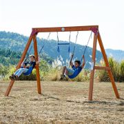 Spielturm KidsFun | Doppelschaukel und Turntrapez mit Ringen | 299 x 180 x 208 cm | 7 Bohrlöcher für diverse Schaukeltypen | klemmfreie Ketten