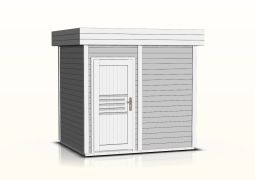 Gartensauna Tihama 40 mm, Außenmaße (B x T): 254 x 204 cm - Farbe: Grau / Weiß