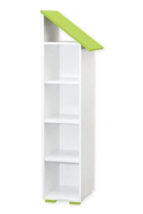 Kinderzimmer - Bücherregal mit 4 Fächern Daniel 03, Weiß / Grün, 165 x 43 x 44 cm, langlebig durch solide Verarbeitung, Ausführung Rechts, ABS Kanten