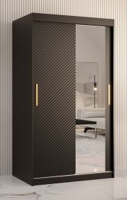 Schmaler Kleiderschrank mit einer Spiegeltür Balmenhorn 28, Farbe: Schwarz matt - Abmessungen: 200 x 100 x 62 cm (H x B x T), mit fünf Fächern