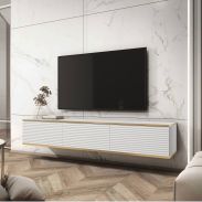 TV-Möbel mit drei Kippfächer Horsham 06, Farbe: Weiß - Abmessungen: 30 x 175 x 32 cm (H x B x T), mit Push-to-open Funktion