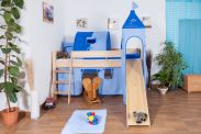Kinderbett / Hochbett Tom mit Rutsche und Turm inkl. Rollrost - Material: Buche massiv natur,  Farbe: klar lackiert