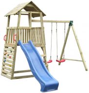 Kinder Spielturm mit Rutsche, Doppelschaukel und Kletterwand