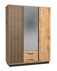 Kleiderschrank mit Spiegel und viel Stauraum Trevalli 15, Farbe: Eiche / Schwarz - Abmessungen: 194 x 146 x 52 cm (H x B x T)