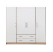 Drehtürenschrank / Kleiderschrank Hannut 06, Farbe: Weiß / Eiche - Abmessungen: 190 x 200 x 56 cm (H x B x T)