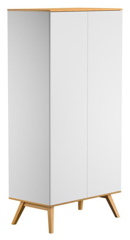 Drehtürenschrank / Kleiderschrank Naema 04, Farbe: Weiß / Eiche - Abmessungen: 208 x 100 x 58 cm (H x B x T)