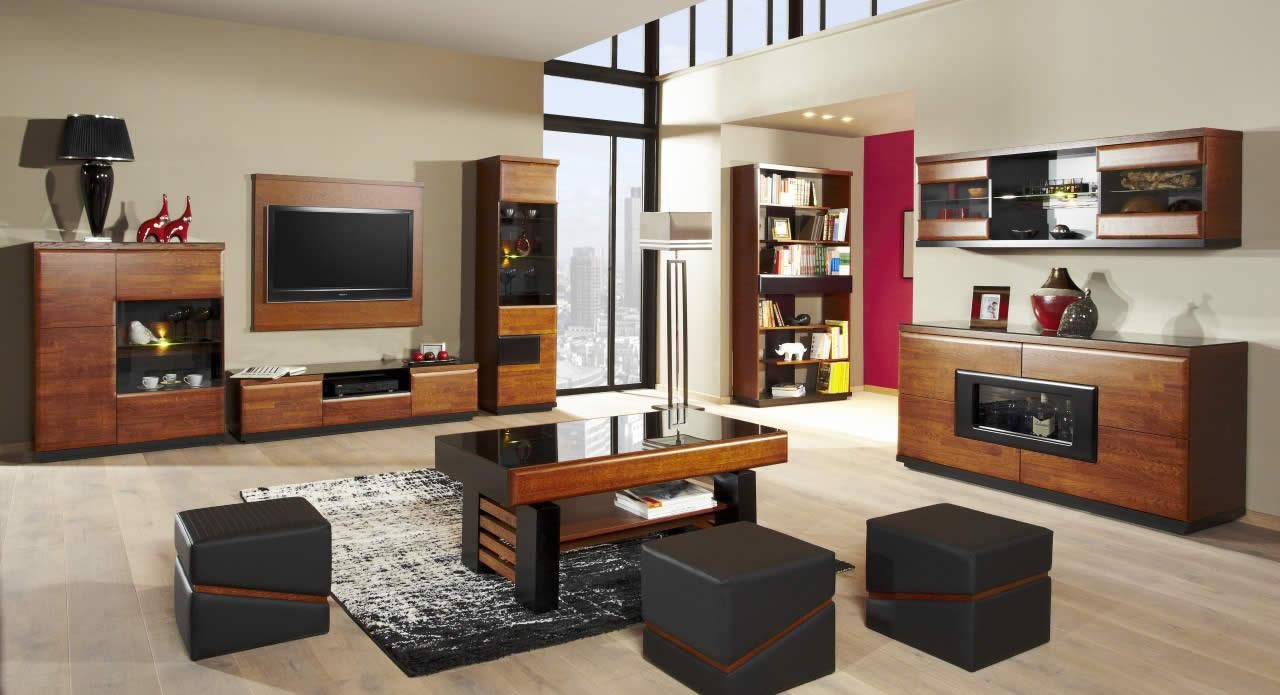 wohnzimmermöbel wohnzimmer komplett - set c postira, 11-teilig, teilmassiv,  farbe: walnuss / schwarz