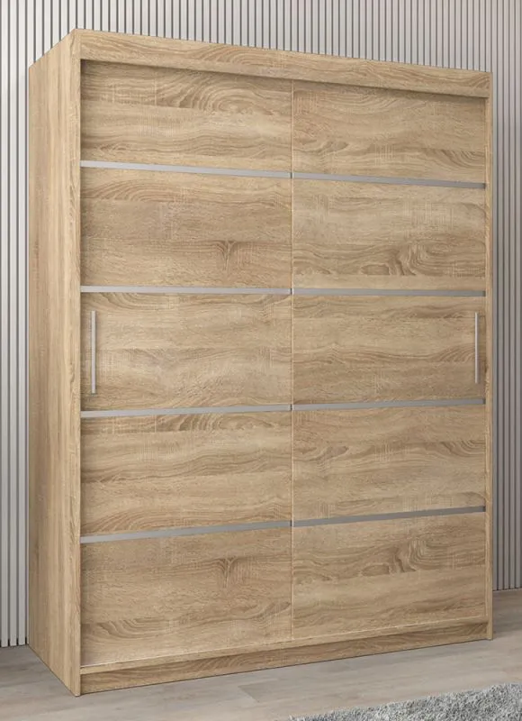 Schiebetürenschrank / Kleiderschrank Jan 03A, Farbe: Eiche Sonoma - Abmessungen: 200 x 150 x 62 cm ( H x B x T)
