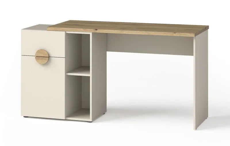 Schreibtisch Maräne 08, Farbe: Kaschmir / Eiche Artisan - Abmessungen: 79 x 130-170 x 54 cm (H x B x T)