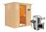 Sauna "Jarle" SET mit bronzierter Tür und Kranz - Farbe: Natur, Ofen externe Steuerung easy 3,6 kW - 210 x 165 x 202 cm (B x T x H)