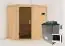 Sauna "Mika" SET mit graphitfarbener Tür - Farbe: Natur, Ofen externe Steuerung easy 9 kW - 151 x 196 x 198 cm (B x T x H)
