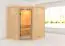 Sauna "Kirsa" mit Klarglastür und Kranz - Farbe: Natur - 224 x 184 x 202 cm (B x T x H)