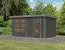 Pultdach Gartenhaus, Fichte terragrau/graualuminium, wetterfestes Trapezblechdach, stabile Ecken, Zylinderschloss, große Lichtausschnitte, 4,00×2,13 m
