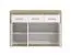 Sideboard / Kommode Pasua 02, Farbe: Eiche Grau / Weiß Hochglanz, drei Schubladen, ABS-Kanten, drei Türen, Maße: 90,5 x 133 x 35 cm, modernes Design