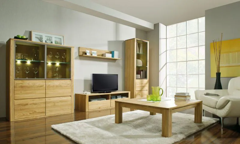 Easy Möbel Wohnzimmer Komplett - Set K Jussara, 5 - teilig, teilmassiv, Farbe: Natur Abbildung