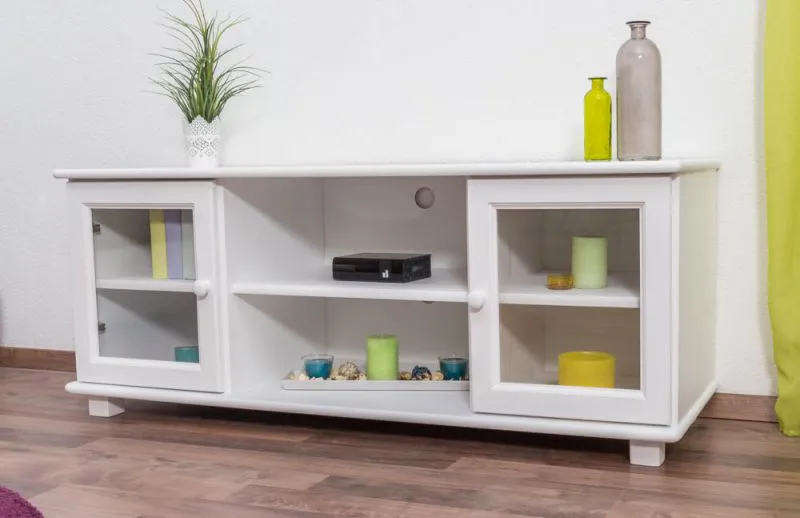 TV-Unterschrank Kiefer Vollholz massiv weiß lackiert 004 - Abmessung 55 x 136 x 47 cm (H x B x T)