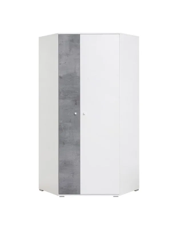 Jugendzimmer Drehtürenschrank / Eckkleiderschrank Lede 02, Farbe: Grau / Weiß - Abmessungen: 190 x 90 x 90 cm (H x B x T)