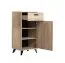 Garderobe Komplett - Set A Vracar, 5-teilig, Farbe: Eiche Grau, ABS-Kantenschutz, Griffe & Beine: Schwarz, Schuhschrank inkl. Sitzkissen, ein Spiegel, ein Schrank, eine Kommode, Garderobe mit fünf Haken