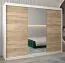 250 cm breiter Schiebetürenschrank mit 3 Türen | 10 Fächer | 2 Kleiderstangen | Farbe: Sonoma Eiche / Weiß Abbildung