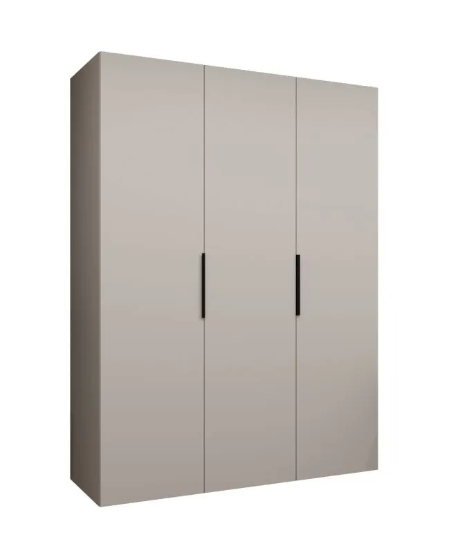 Kleiderschrank mit zwei Kleiderstangen Korab 20, Farbe: Kaschmir, 1,5 Meter breit, zwei Fächer, Soft-Close, drei Türen, Griffe: Schwarz, Drehtürenschrank