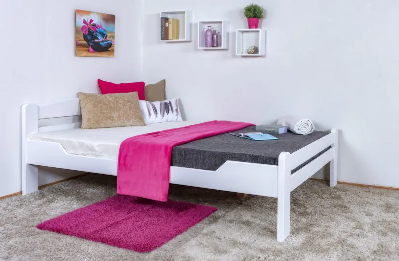 Jugendbett "Easy Premium Line" K4/1, 140 x 200 cm Buche Vollholz massiv weiß lackiert