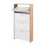 Schuhschrank Belvun 4 | Farbe: Eiche Artisan/Weiß matt | 4 Kippfächer | viel Stauraum auf wenig Fläche | 69 x 25 x 151 cm | Garderobe | Flur