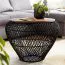 Couchtisch rund aus Mango Massivholz, Farbe: Mango / Schwarz - Abmessungen: 60 x 60 x 45 cm (B x T x H) mit Korbgestell
