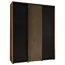Kleiderschrank Mina mit Schiebetüren in Eiche/Schwarz gehalten, moderne Optik, viel Stauraum, Lamellen in Eiche, Anti Staubbürsten, 235,2 x 190 x 60 cm
