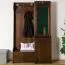 Garderobe mit Spiegel im Landhaus Stil Kiefer massiv Vollholz Walnussfarben 28A, 200 x 125 x 41 cm, mit zwei Schubladen, fünf Haken und eine Hutablage