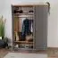 Drehtürenschrank / Kleiderschrank Lotofaga 15, Farbe: Grau / Walnuss - 227 x 181 x 59 cm (H x B x T)