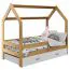 Bettrahmen für Kinder / Kinderbett mit Rausfallschutz 80 x 160 cm | Massivholz: Kiefer | Natur Lackiert | inkl. Schublade und Lattenrost Abbildung