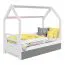 Kleinkinder-Bett 80 x 160 cm mit Rausfallschutz| inkl. Stauraum / Schublade | Massivholz: Kiefer | Weiß Lackiert | inkl. Lattenrost Abbildung