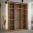 Schiebetürenschrank Mina in Eiche/Schwarz, 235,2 x 160 x 60 cm, viel Stauraum, Lamellen in Eiche, Stahlgriff in schwarz, Anti Staubbürsten, platzsparend