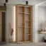 Kleiderschrank Mina mit Schiebetüren, Eiche/Schwarz gehalten, Großer Spiegel, auch für Wohnzimmer geeignet, Anti Staubbürsten, 235,2 x 110 x 60 cm