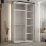 Schiebetürenschrank Mina mit Spiegel in Weiß/Eiche, auch für Wohnzimmer geeignet, Anti Staubbürsten, Metallgriffe in schwarz, robust, 235,2 x 130 x 60 cm