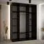 Einfacher Schiebetürenschrank Mina in Schwarz/Eiche, inklusive Anti Staubbürsten, schwarze Metallgriffe und Lamellen, 235,2 x 160 x 60 cm, viel Stauraum