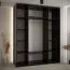 Schwarz-Weißer Schiebetürenschrank Mina inklusive Anti Staubbürsten, viel Stauraum, Schwarze Metallgriffe, selbstklebende Lamellen, 235,2 x 190 x 60 cm