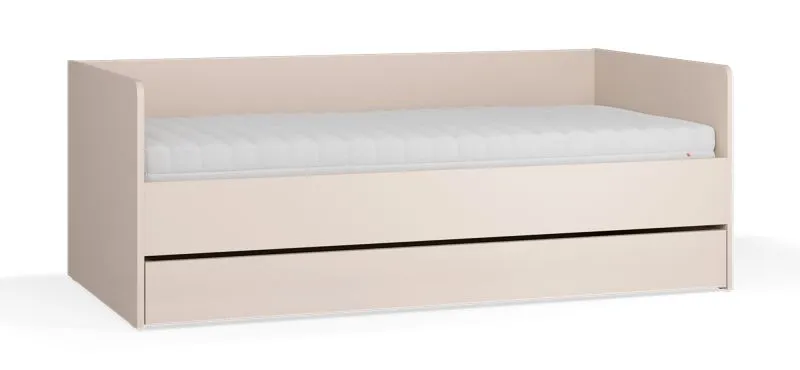 Tagesbett mit Schublade | Farbe: Beige | inkl. Hublift Lattenrost | Liegefläche: 90 x 200 cm | Bettkasten für Bettwäsche | Gästebett