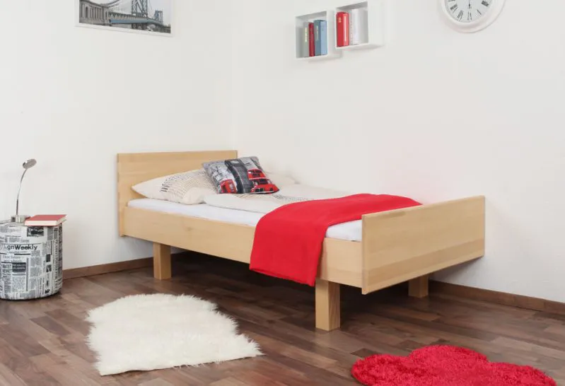 Einzelbett / Gästebett Buche massiv Vollholz natur 116, inkl. Lattenrost - Abmessung 90 x 200 cm (B x L)