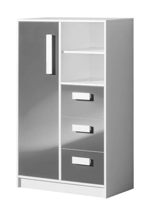 Kinderzimmer - Kommode Walter 05, Farbe: Weiß / Grau Hochglanz - 133 x 80 x 40 cm (H x B x T)
