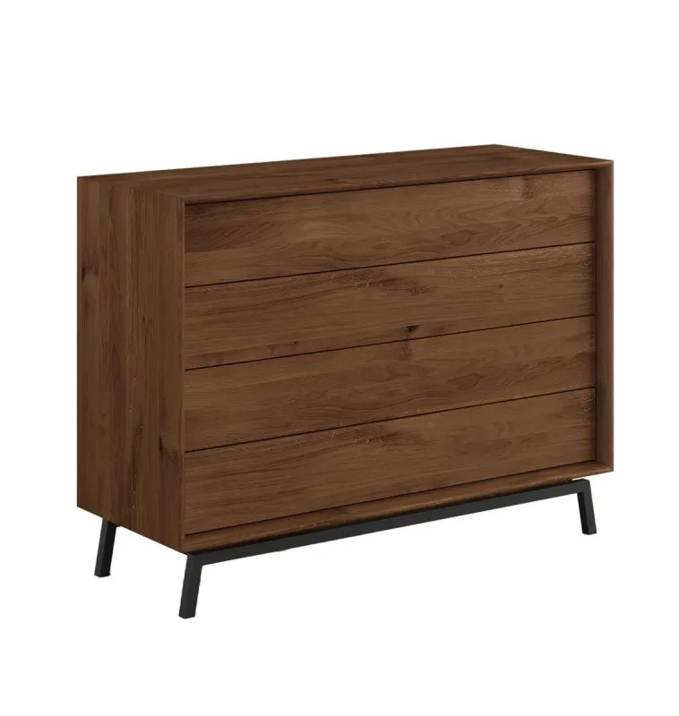 Kommode mit vier Schubladen Salleron 17, Eiche massiv geölt, Farbe: Tabacco, Push-to-open Funktion, Maße: 90 x 121 x 45 cm, für Wohnzimmer
