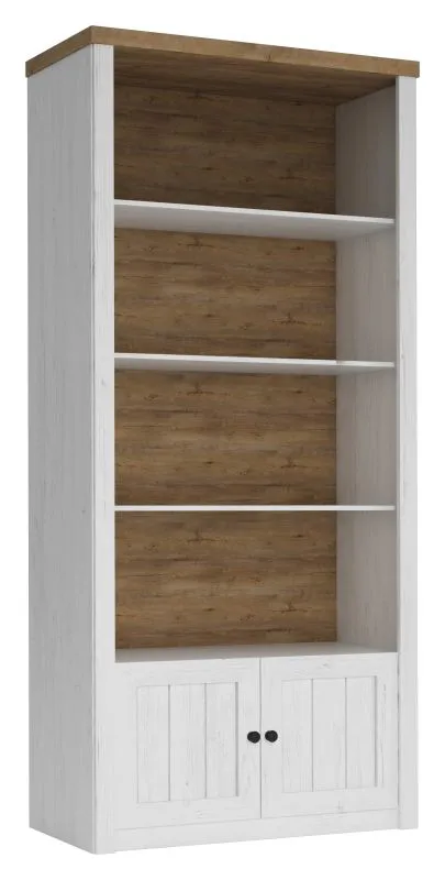 Bücherregal Segnas 12, Farbe: Kiefer Weiß / Eiche Braun - 198 x 90 x 43 cm (H x B x T)