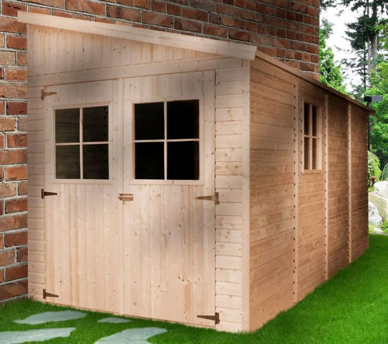 Anlehn-Gartenhaus inkl. Seitenwand - 4,16 x 2,16 Meter - unbehandelt - Pultdach Abbildung