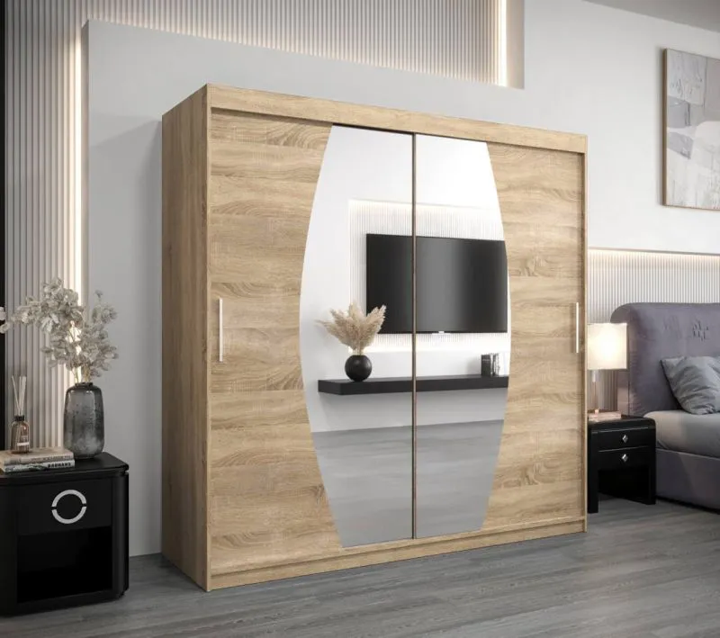 200 cm breiter Kleiderschrank mit 10 Fächern und 2 Türen | Farbe: Sonoma Eiche Abbildung