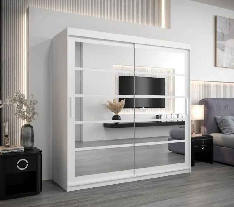 200 cm breiter Kleiderschrank mit 10 Fächern und 2 Türen | Farbe: Weiß Abbildung