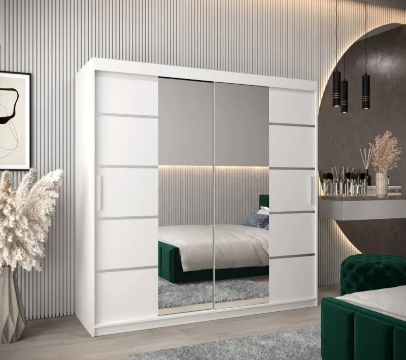 180 cm breiter Kleiderschrank mit 2 Türen | 10 Fächer | Farbe: Weiß Abbildung