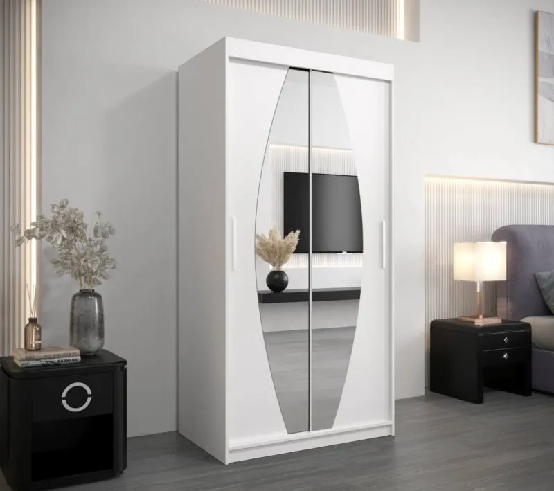 100 cm breiter Kleiderschrank mit 5 Fächern und 2 Türen | Farbe: Weiß Abbildung
