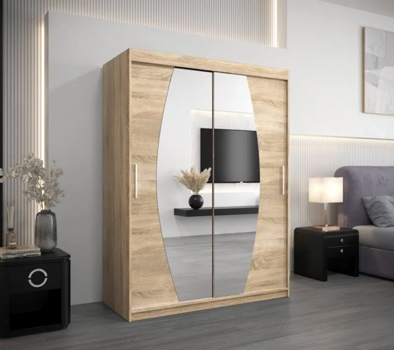 150 cm breiter Kleiderschrank mit 5 Fächern und 2 Türen | Farbe: Sonoma Eiche Abbildung