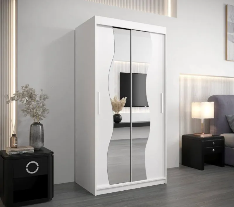 100 cm breiter Kleiderschrank mit 5 Fächern und 2 Türen | Farbe: Weiß Abbildung