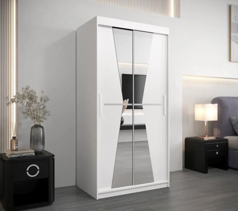 100 cm breiter Kleiderschrank mit 5 Fächern und 2 Türen | Farbe: Weiß Abbildung